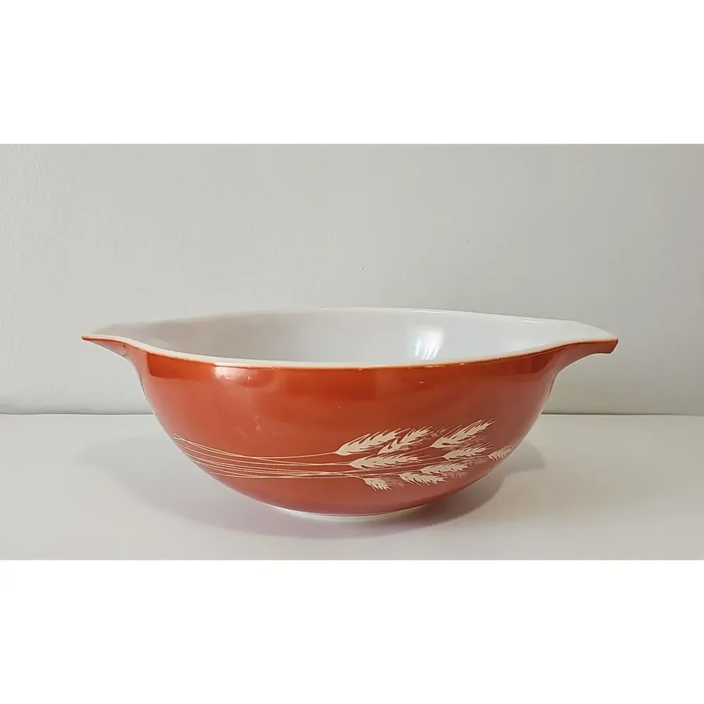 Vintage Pyrex 444 Autumn Harvest Wheat Cinderella Mixing Bowl 4 Quart